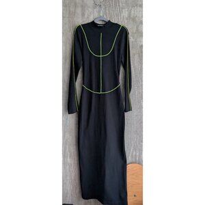 Kirin Peggy Gou Black w/ Neon Trim Knit Long Sleeve Backout Midi Dress-Large